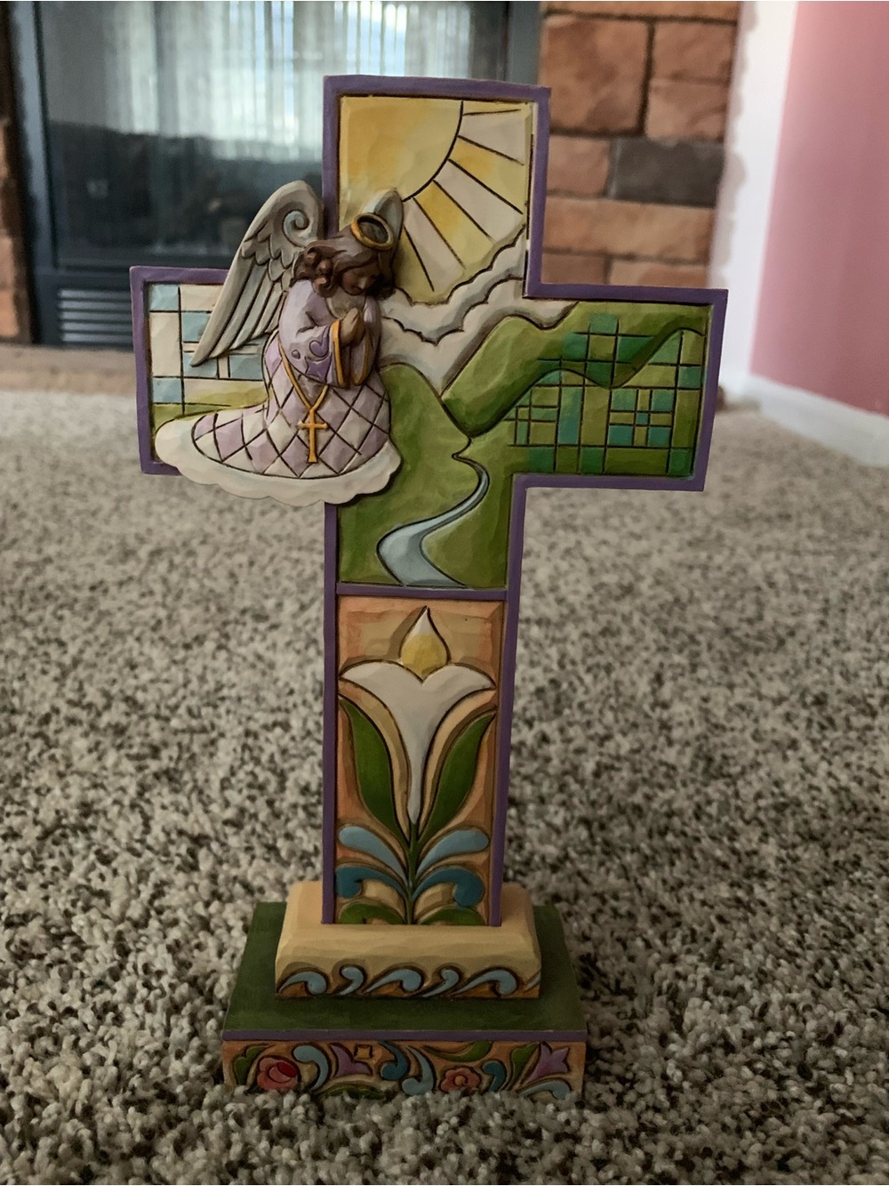 Jim Shore Purple and Green Angel Cross Sculpture